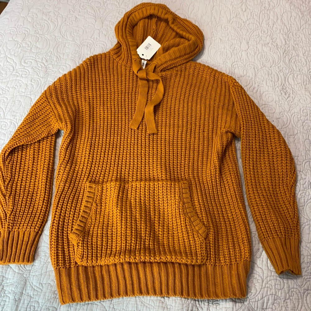 NWT Burnt orange cable knit hooded sweater